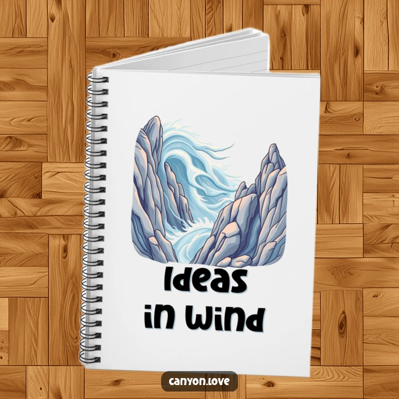 Funny notebook depicting stylized wind currents sweeping through immense rock formations, ideal for capturing ideas.