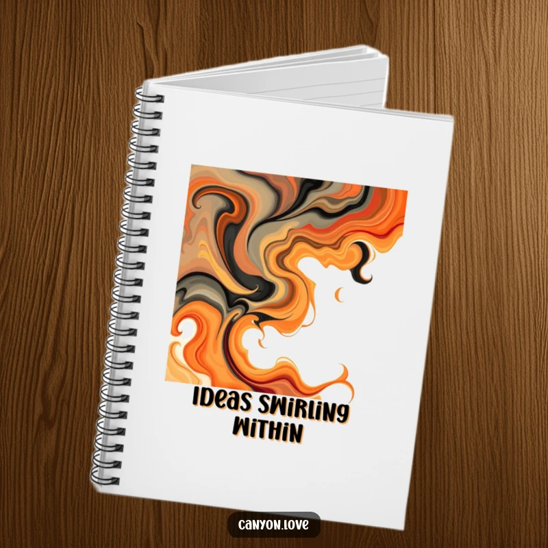 Funny Notebook with a cover of abstract swirls of earthy tones and fiery oranges, ideal for notes and creative expression.