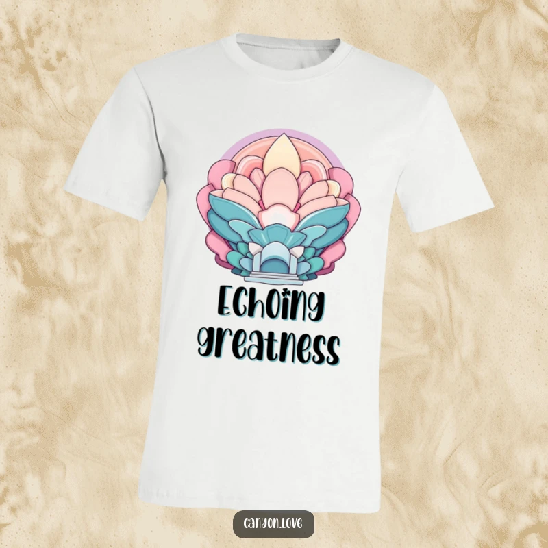 Funny t-shirt showcasing repeating, layered abstract forms that evoke a feeling of vast, monumental scale.