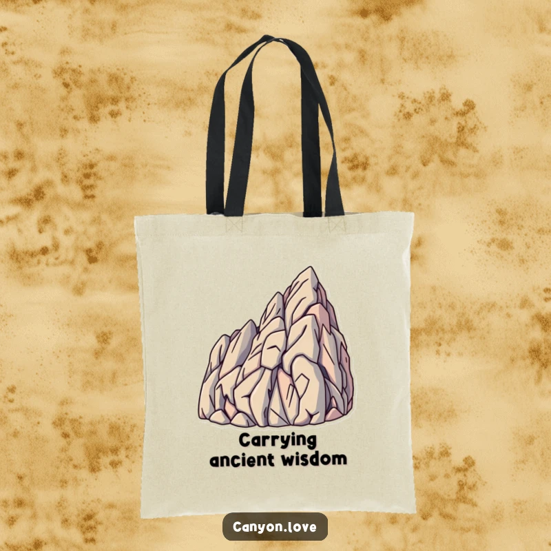 Funny Tote Bag featuring sharp, angled lines that mimic rock strata formations, a stylish and practical accessory.