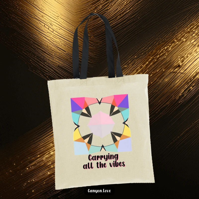 Funny Tote Bag featuring jagged geometric shapes in contrasting bold colors, a practical and stylish accessory with an abstract vibe.